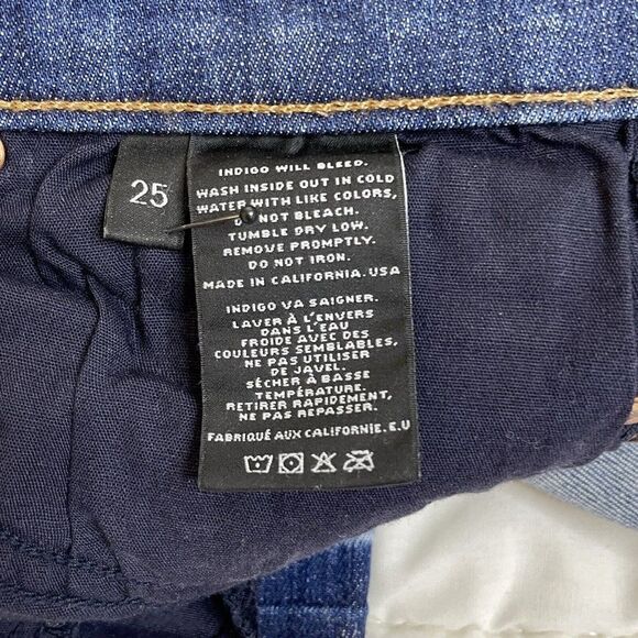 J Brand Blue Wave Capri Jeans Size 25 Med Dark Wash Raw Hems Stretch USA - Picture 6 of 8